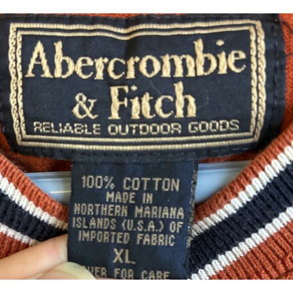 90s Abercrombie Outdoor Heavy Long Sleeve Orange Ringer Thermal Men Shirt XL USA - Picture 2 of 8